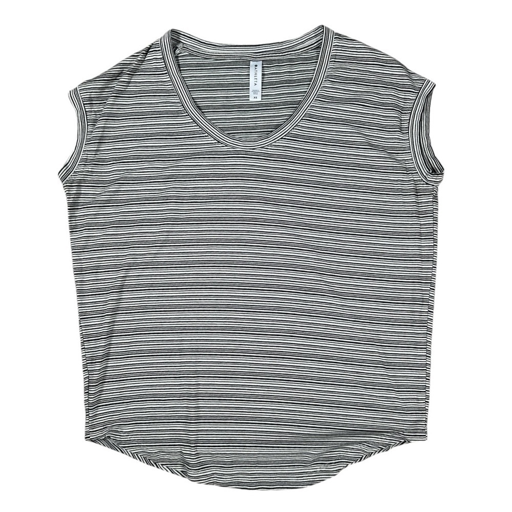 Athleta Cap Sleeve Stripped Tee Shirt Black and White Striped Size Extra Small